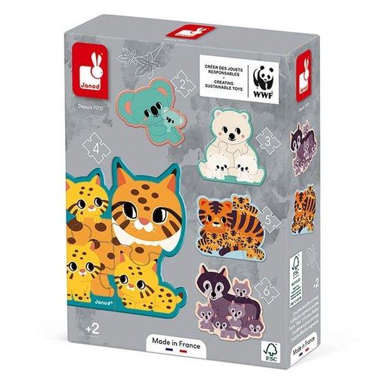 Janod speelgoed Janod puzzels dieren 2-3-4-5-6 stukjes WWF®