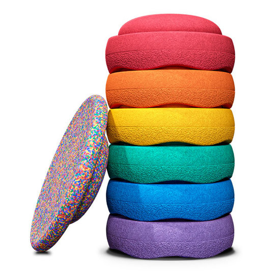 Stapelstein Stapelstein Rainbow Basic stacking stones 6 pieces + CONFETTI BALANCE BOARD