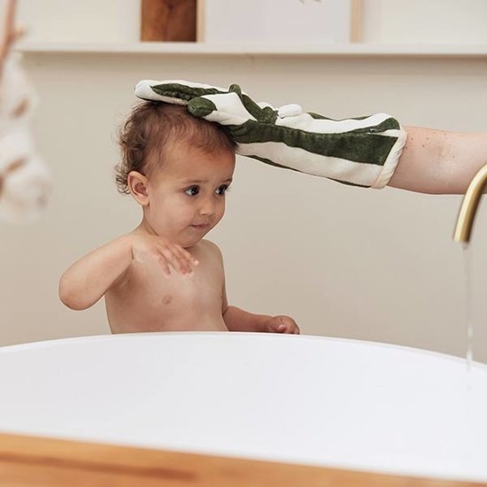 Jollein Gant de toilette Stripe Terry Leaf Green GOTS Jollein