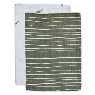 Jollein hydrofiel washandje Stripe & Olive Leaf Green GOTS 2pack