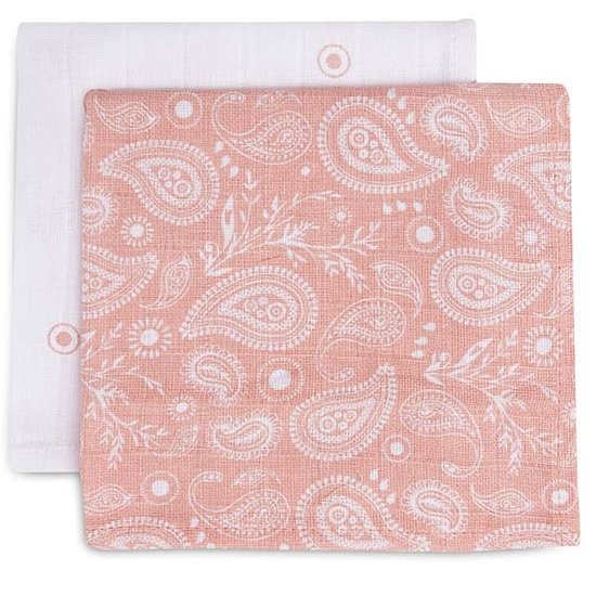 Jollein Jollein muslin facecloth Paisley & Halo Rosewood GOTS 2pack