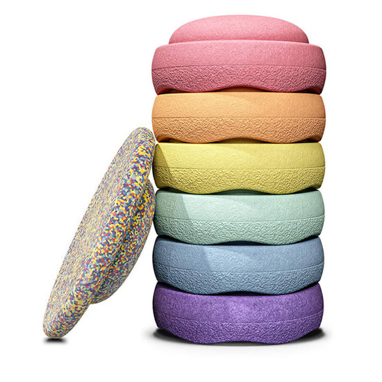 Stapelstein Stapelstein Rainbow Pastel stacking stones 6 pieces + CONFETTI BALANCE BOARD