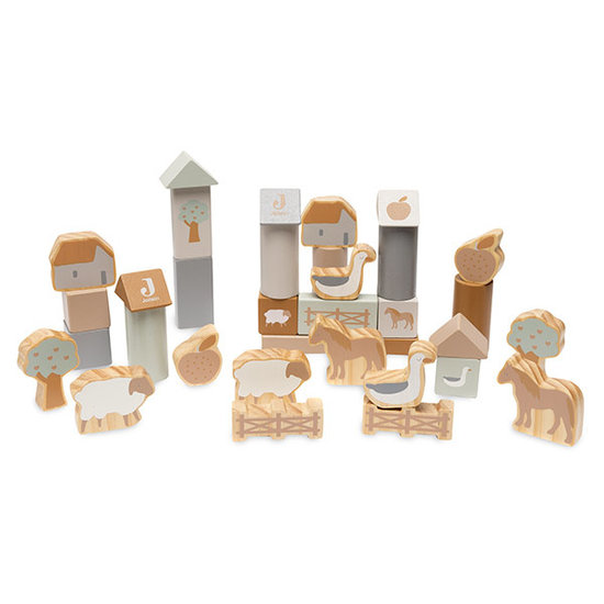 Jollein Jollein wooden blocks set Farm