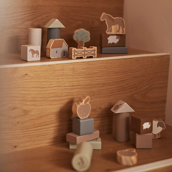 Jollein Jollein wooden blocks set Farm