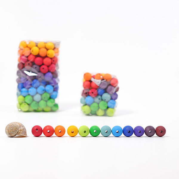 60 Wooden Small Beads - Rainbow Wood Beads - Grimm's