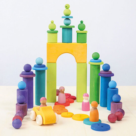 Grimm's Grimm's 96 Large Wooden Beads Rainbow