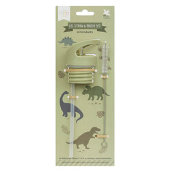 A Little Lovely Company lid straw and brush set Dinosaurs