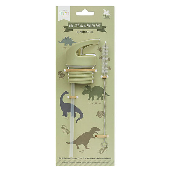 A Little Lovely Company Lid straw and brush set Dinosaurs