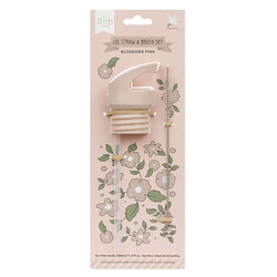 A Little Lovely Company lid straw and brush set Blossoms-pink