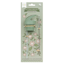 A Little Lovely Company lid straw and brush set Blossoms-sage