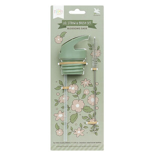A Little Lovely Company lid straw and brush set Blossoms-sage