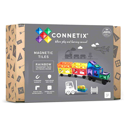 Connetix Tiles Blocs de construction magnétiques Connetix Tiles 50 Piece Rainbow Transport Pack