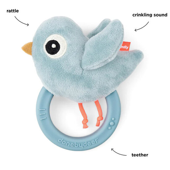 Done By Deer Done by Deer rattle with teether Birdee blue