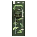 A Little Lovely Company Lid straw and brush set Crocodiles