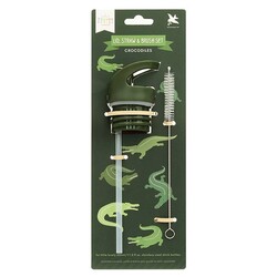 A Little Lovely Company lid straw and brush set Crocodiles