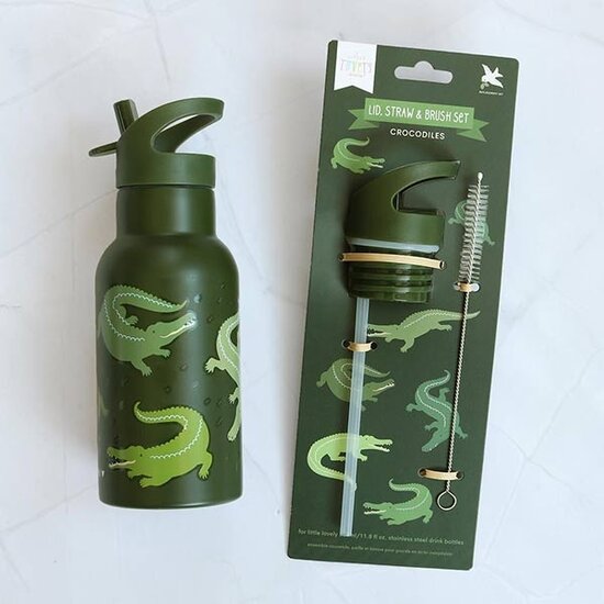 A Little Lovely Company Lid straw and brush set Crocodiles