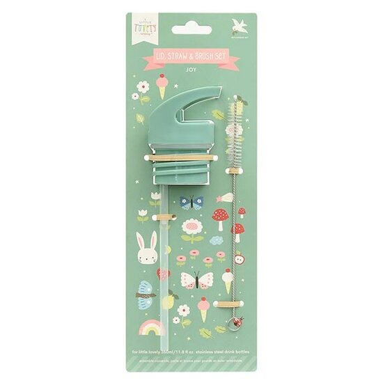 A Little Lovely Company Trinkkappe Strohhalm und Bürstenset Joy