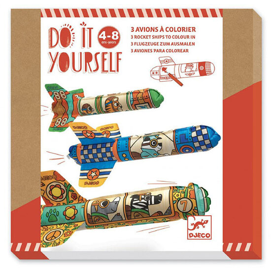 Djeco Djeco craft kit 3 rocket ships to colour in