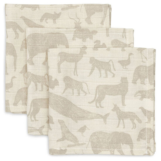 Jollein Jollein serviette mousseline Animals Nougat 3pc