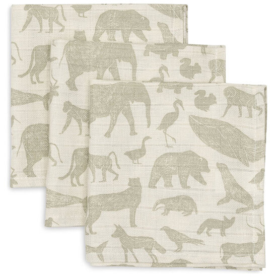 Jollein Jollein muslin facecloth Animals Olive Green 3pack