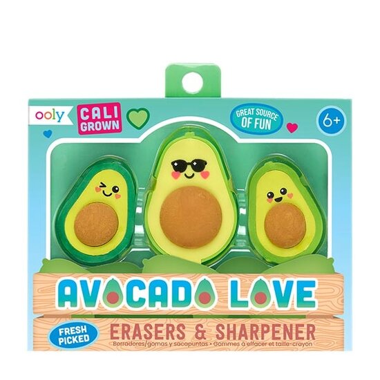 Ooly Ooly Avocado Love erasers and pencil sharpener set