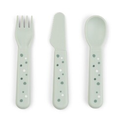 Done by Deer Foodie cutlery set (spoon/fork/knive) - Happy Dots Green