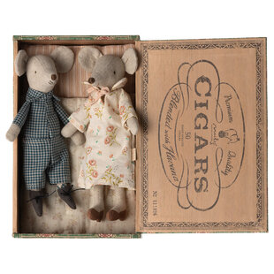 Maileg -Grandma and Grandpa mice in cigarbox