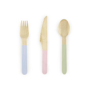 Party Deco Wooden cutlery mix pastel
