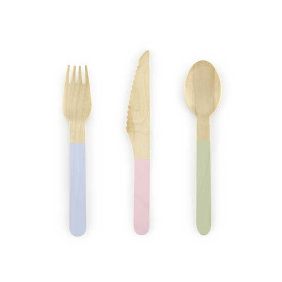 Party Deco Party Deco Wooden cutlery mix pastel