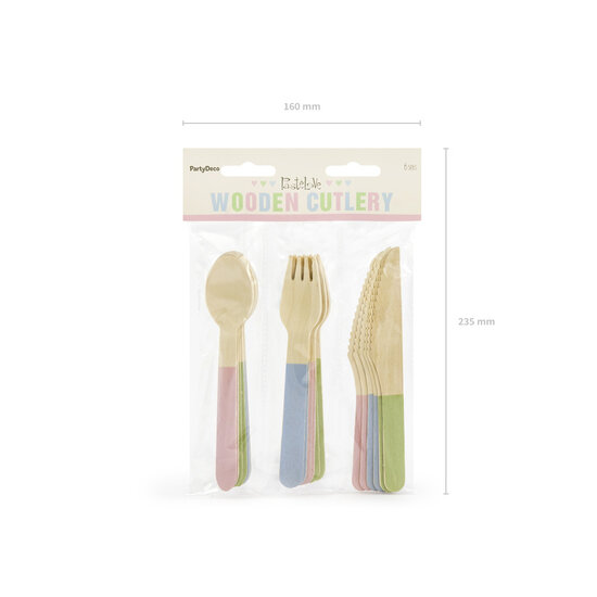 Party Deco Party Deco Wooden cutlery mix pastel