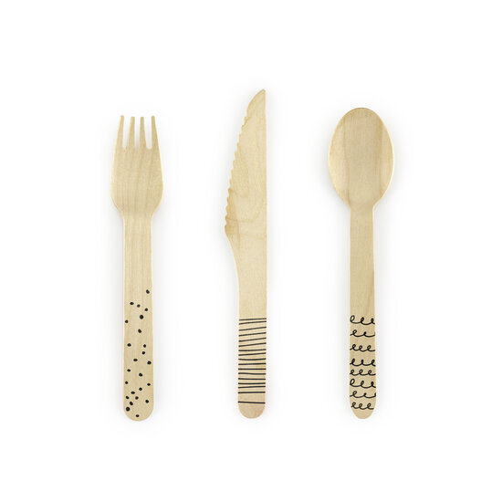 Party Deco Party Deco Wooden cutlery Black