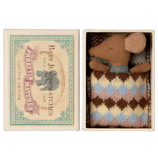 Maileg Maileg | Sleepy Wakey Baby Mouse In Matchbox - Blue