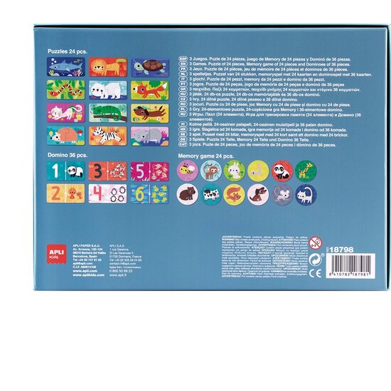 APLI APLI |  3 jeux d'animaux (Puzzle, Mémoire, Domino)
