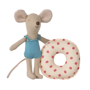 Maileg |  Beach mouse with float, Little sister - Red dot