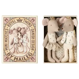 Maileg | Souris royales jumelles, petite sœur et petit frère dans une boîte d'allumettes