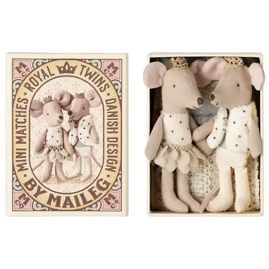 Maileg Maileg | Souris royales jumelles, petite sœur et petit frère dans une boîte d'allumettes