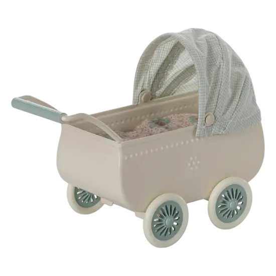 Maileg Maileg | Poussette avec bébé souris - Mint