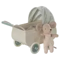 Maileg Maileg | Pram with baby mouse - Mint