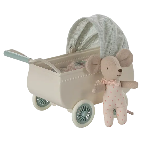 Maileg Maileg | Pram with baby mouse - Mint