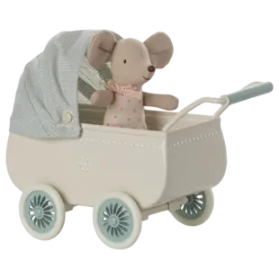 Maileg | Pram with baby mouse - Mint