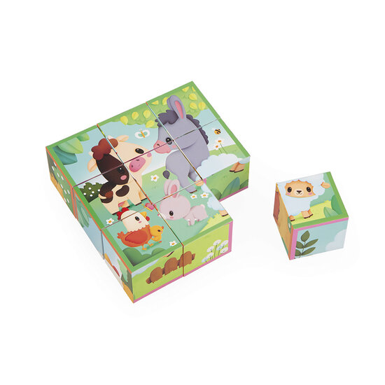 Janod Janod | 9 Farm  Animal Thiemed Cardboard Blocks