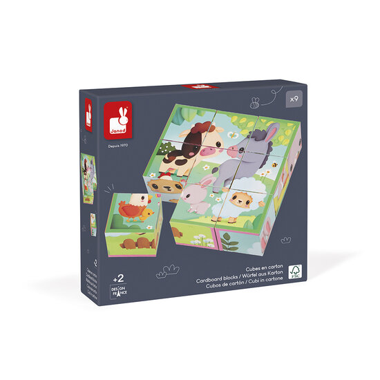 Janod Janod | 9 Farm  Animal Thiemed Cardboard Blocks