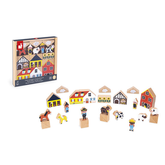 Janod Janod | Cross Roads - Set de 34 cubes en bois Campagne