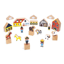 Janod | Cross Roads - Set de 34 cubes en bois Campagne