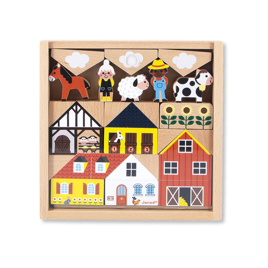 Janod Janod | Cross Roads - Set de 34 cubes en bois Campagne