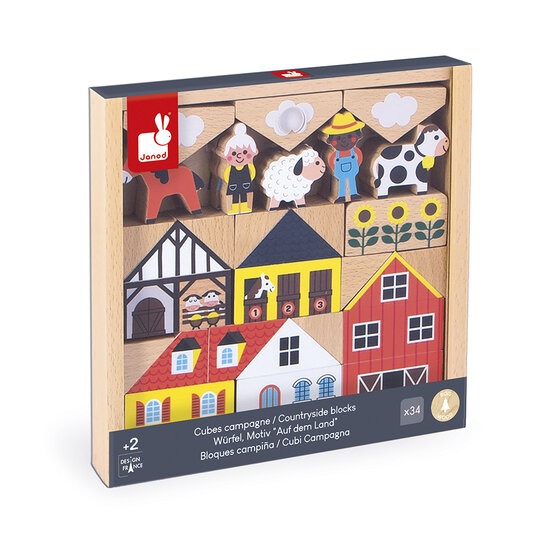 Janod Janod | Cross Roads - Countryside 34 Wooden Blocks Set