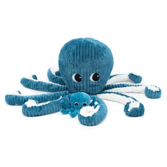 Les déglingos | Les Ptipotos - Pluche Knuffel Filou De Octopus Moeder En Haar Baby Blauw