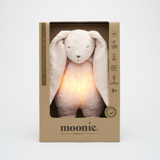 Moonie Moonie 2.0 | Rose - Lapin chantant bio avec lampe