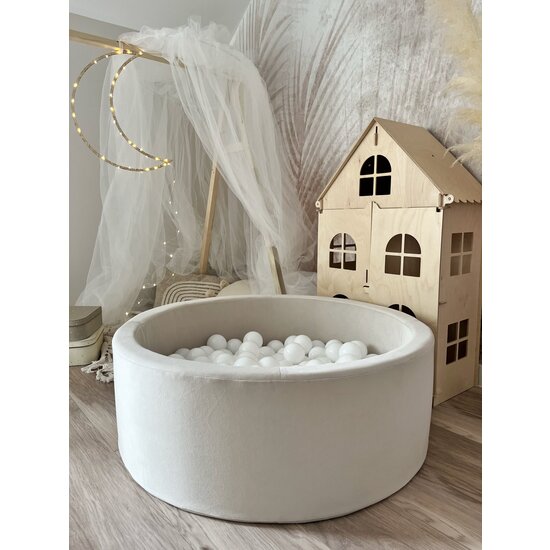 Moje Moje | Piscine à balles en velours - Crème 90 x 30 cm + balles