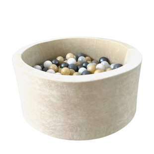 Moje | Piscine à balles en velours doux - Écru 90x40 cm + Balles